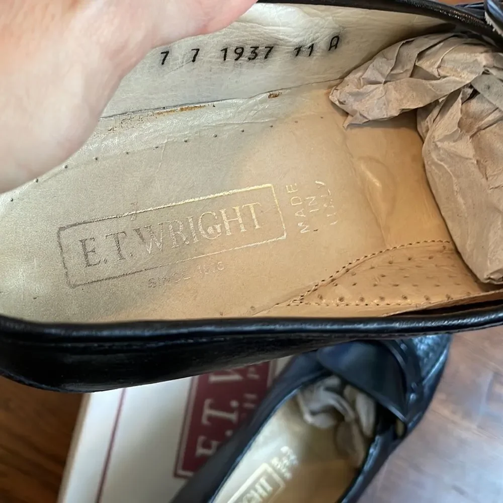 E.T. Wright Woven Vamp black leather slip on loafers‎ with tassels